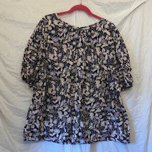 Ava & Viv 3X Chic Floral Women's Blouse in navy, lavender